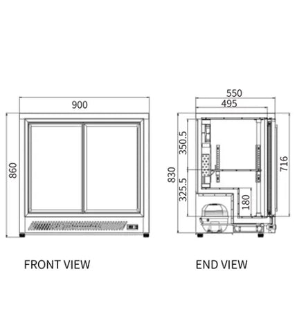 Snow Village Under Bench Double Sliding Door Bar Cooler BT-900FYS/FY - BT-900FYS/FY
