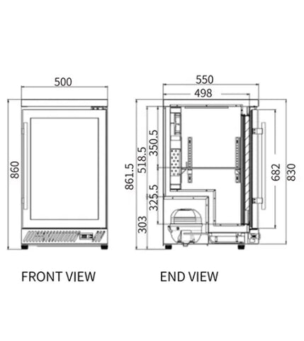 Snow Village Under Bench Single Door Bar Cooler BT-500FS/F - BT-500FS/F