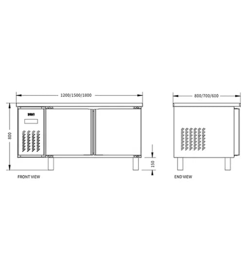 Snow Village Stainless Steel Double Glass Door Workbench Fridge PLR-12B2 (600MM) - PLR-12B2(600MM)