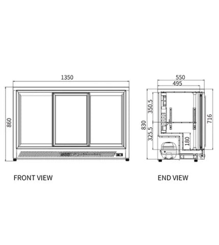 Snow Village Under Bench Triple Sliding Door Bar Cooler BT-1350FYS/FY - BT-1350FYS/FY