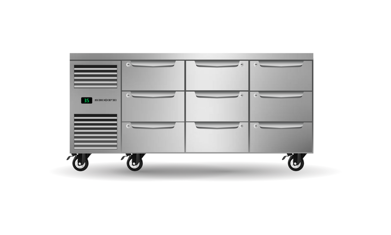 Skope Skope ProSpec Nine Drawer Three Bay Underbench GN 1/1 Fridge 432L - PG11.UBR.3.D9