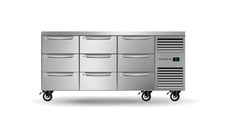 Skope Skope ProSpec Nine Drawer Three Bay Underbench GN 1/1 Right Hand Fridge 432L - PG11.UBR.3.D9.RH
