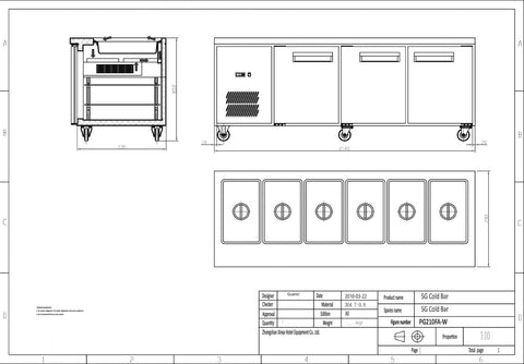 PG210FA-B Bench Station Three Door - 6× 1/1 GN Pans