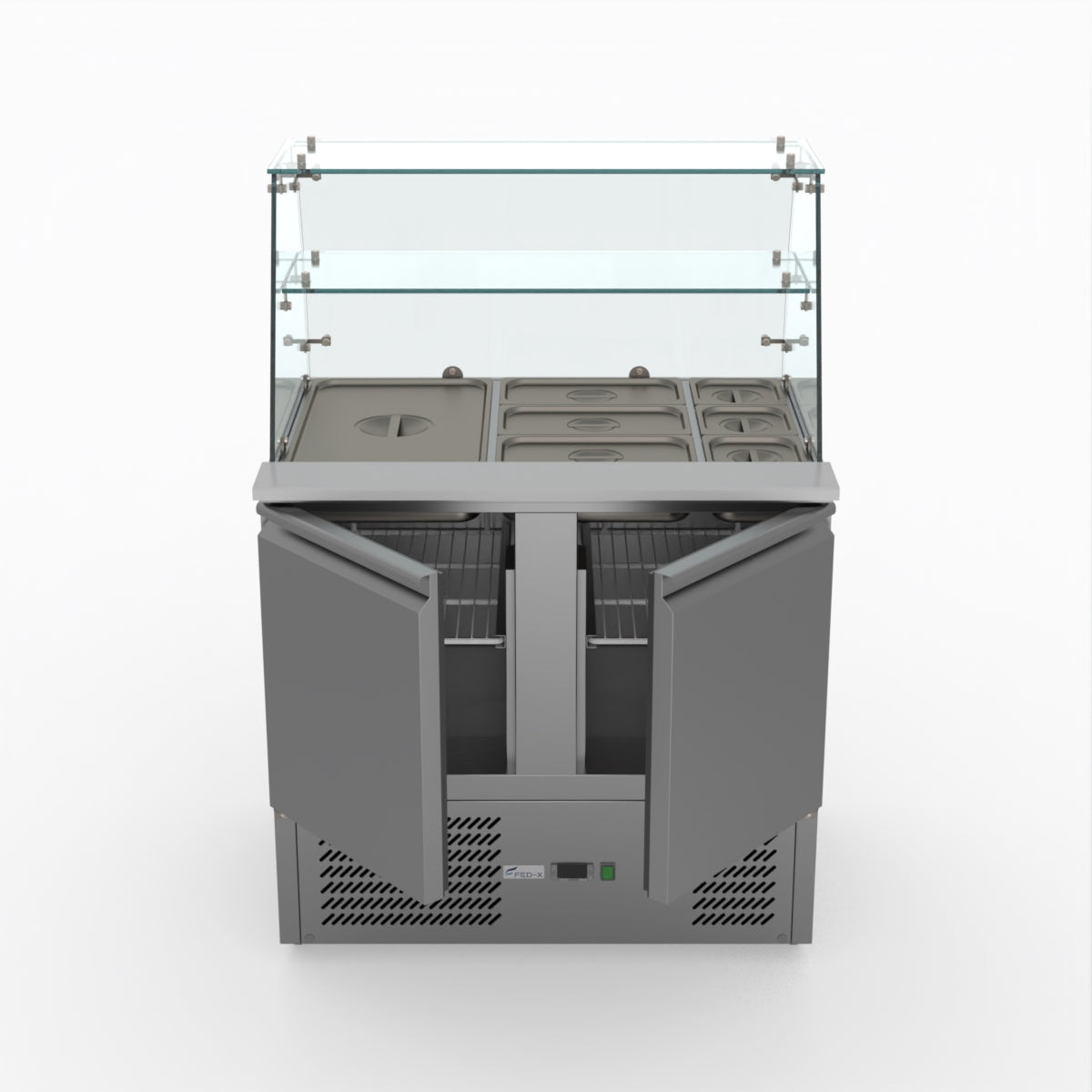 Thermaster Fed-X Two Door Salad Prep Fridge With Square Glass Top XS900GC