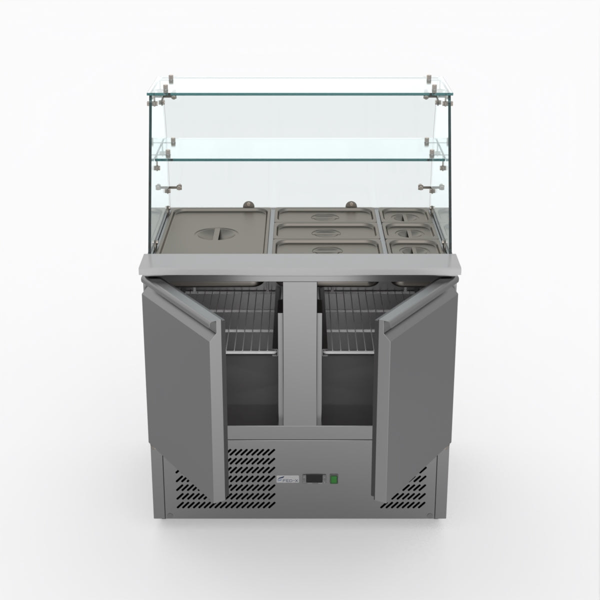 Thermaster Fed-X Two Door Salad Prep Fridge With Square Glass Top XS900GC