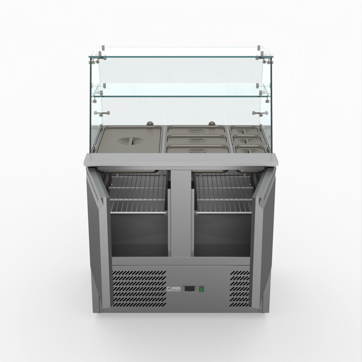 Thermaster Fed-X Two Door Salad Prep Fridge With Square Glass Top XS900GC