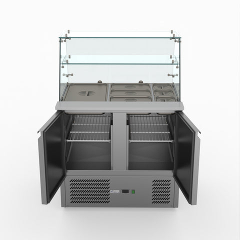 XS900GC Thermaster Fed-X Two Door Salad Prep Fridge With Square Glass Top XS900GC