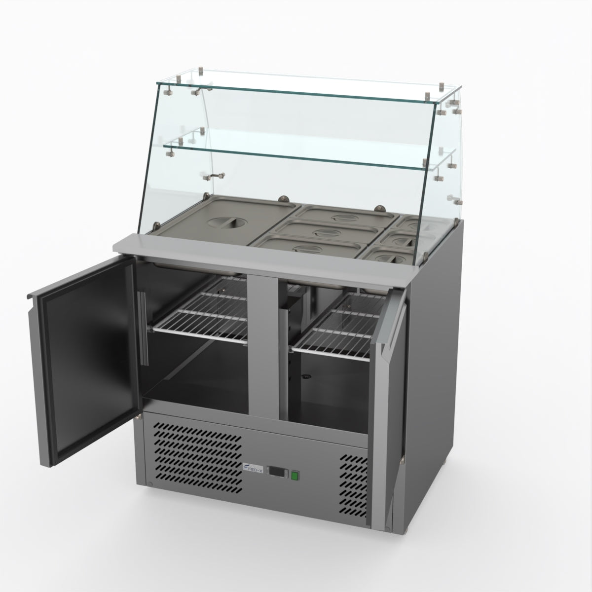 Thermaster Fed-X Two Door Salad Prep Fridge With Square Glass Top XS900GC