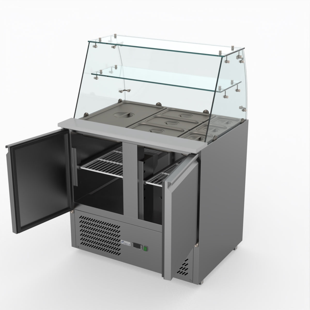 Thermaster Fed-X Two Door Salad Prep Fridge With Square Glass Top XS900GC