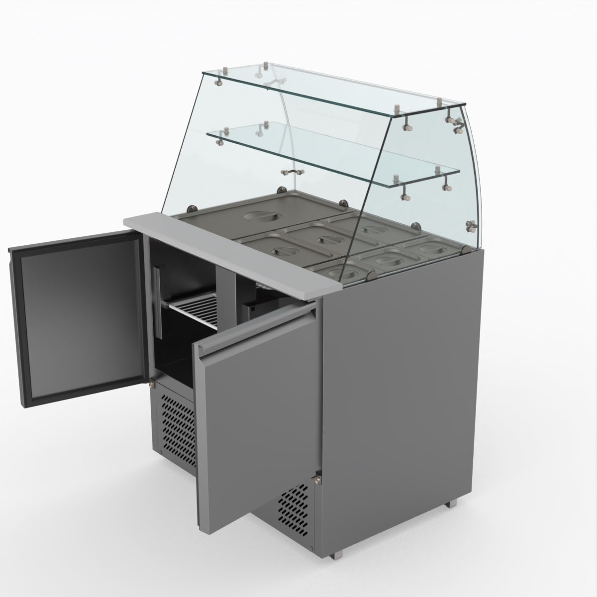 Thermaster Fed-X Two Door Salad Prep Fridge With Square Glass Top XS900GC