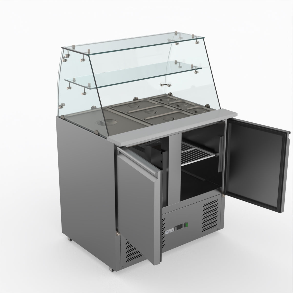 Thermaster Fed-X Two Door Salad Prep Fridge With Square Glass Top XS900GC