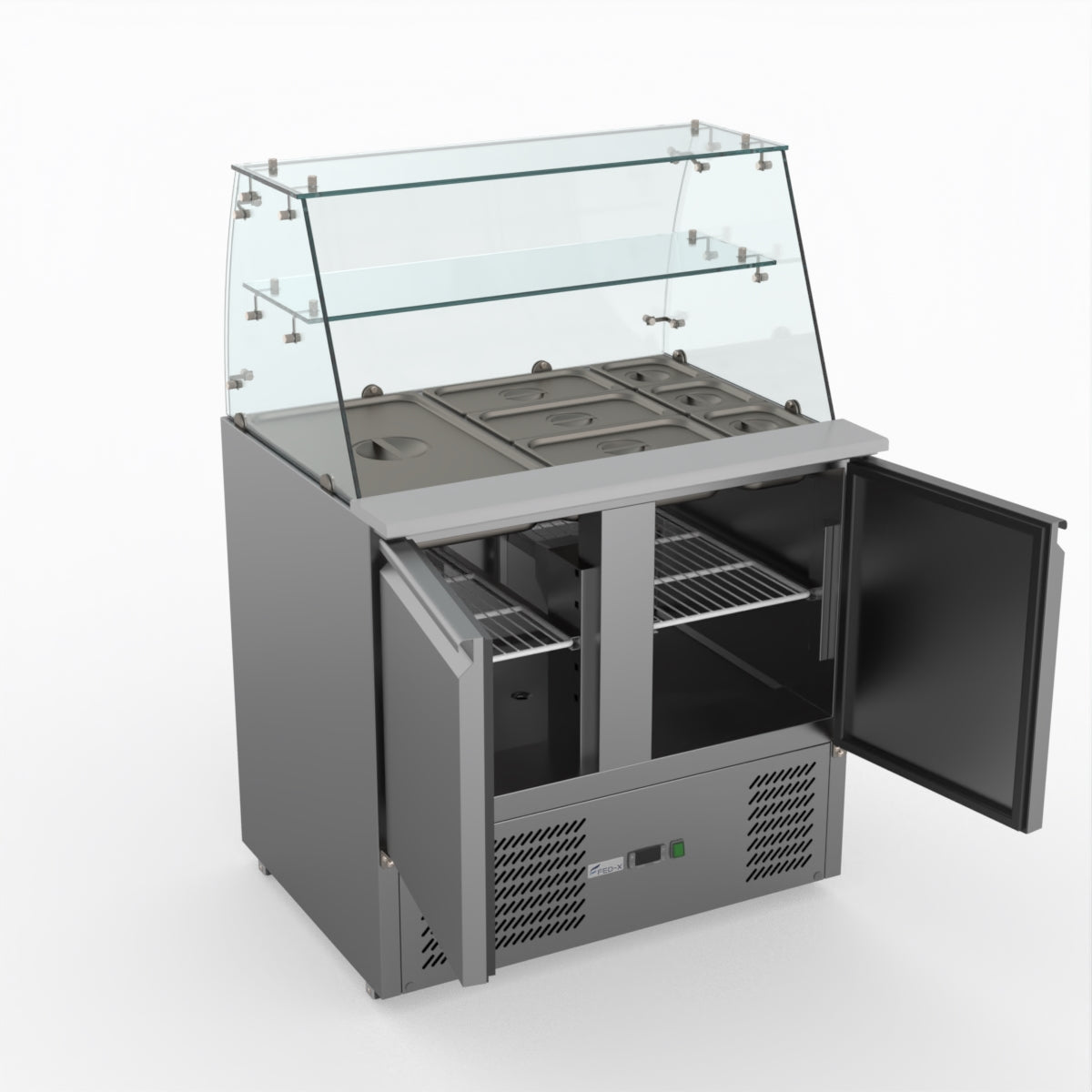 Thermaster Fed-X Two Door Salad Prep Fridge With Square Glass Top XS900GC