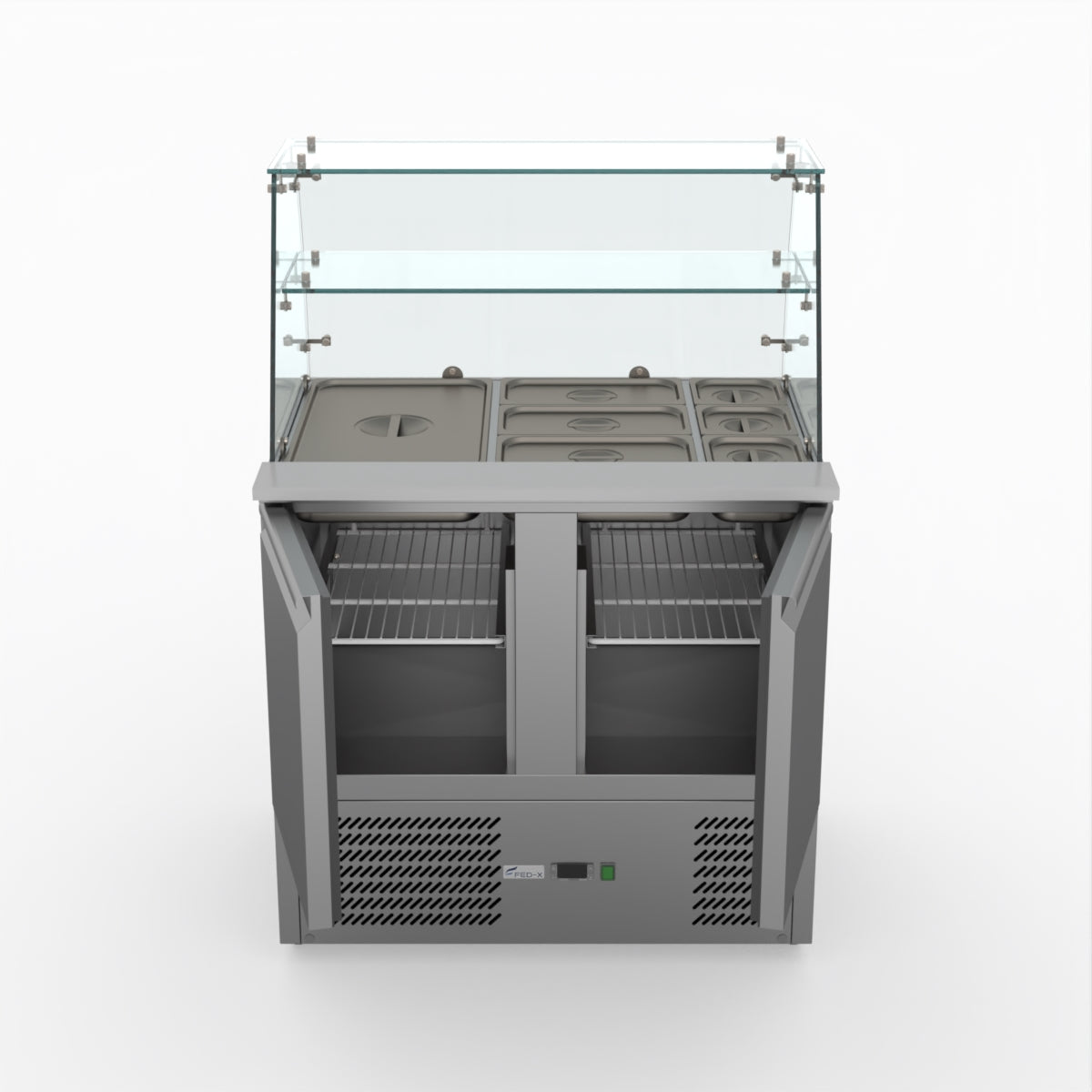 Thermaster Fed-X Two Door Salad Prep Fridge With Square Glass Top XS900GC