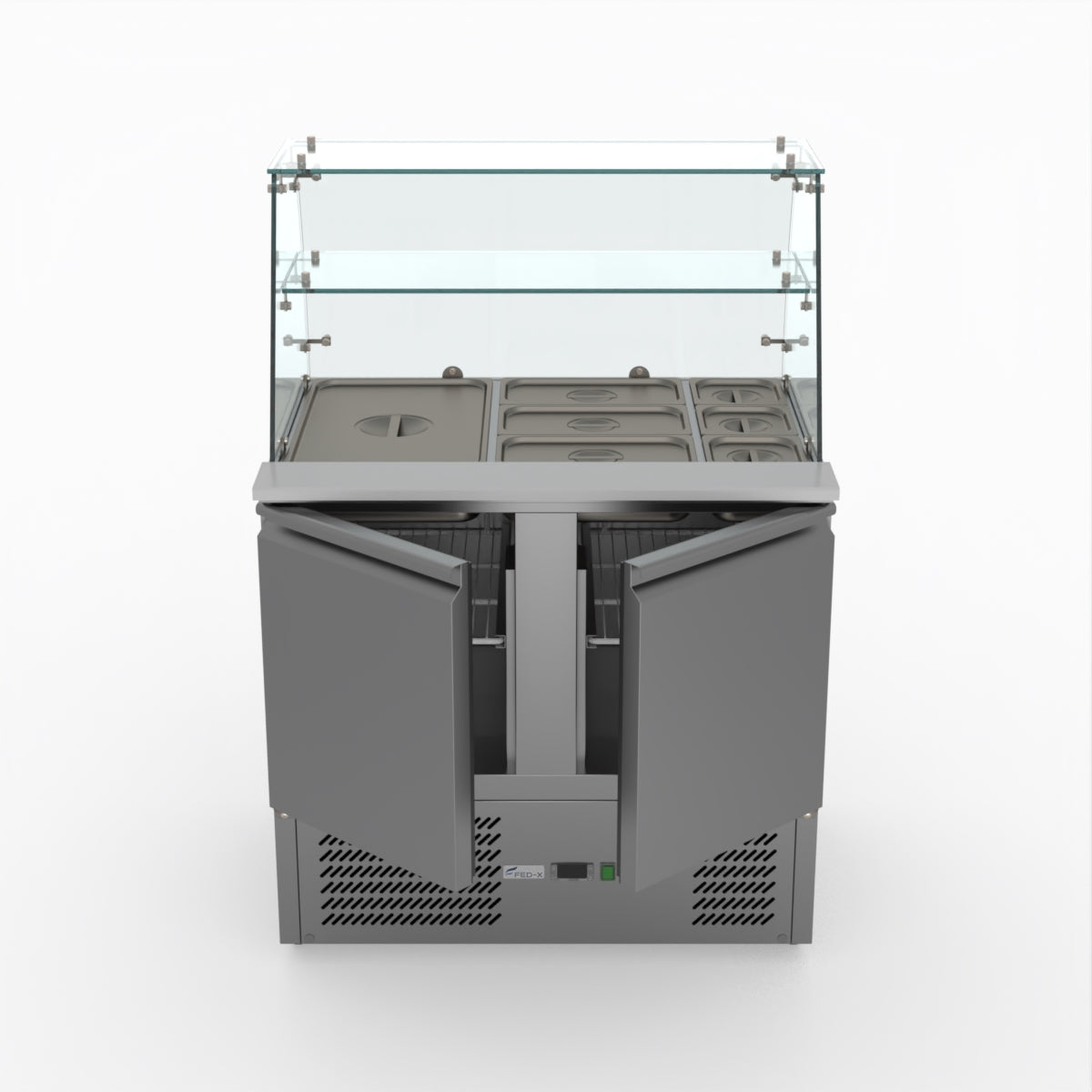 Thermaster Fed-X Two Door Salad Prep Fridge With Square Glass Top XS900GC