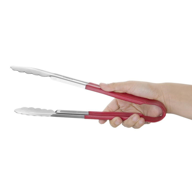 Hygiplas Colour Coded Red Serving Tongs 300mm CB154