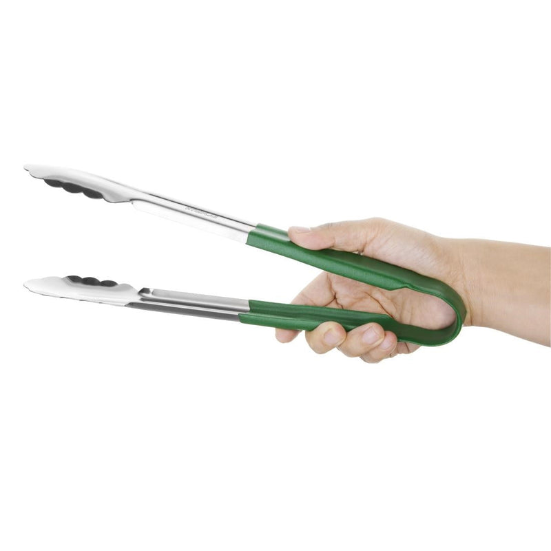 Hygiplas Colour Coded Green Serving Tongs 300mm CB155