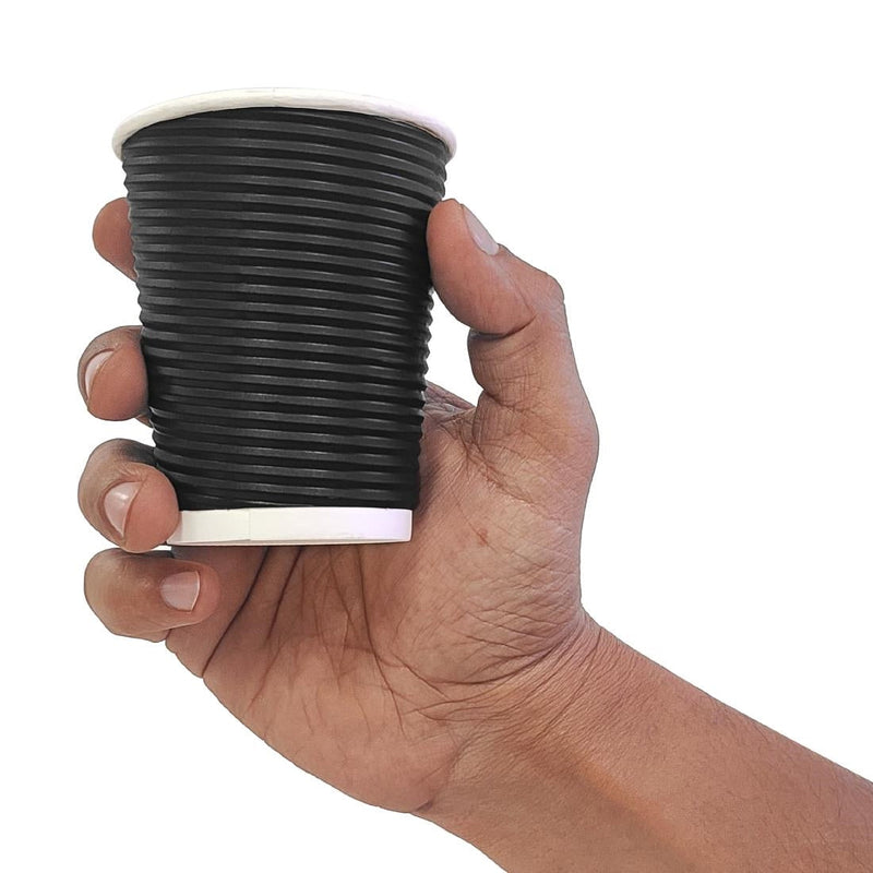 Fiesta Recyclable Takeaway Coffee Cups Ripple Wall Kraft Black 225ml (Pack of 500) CM543