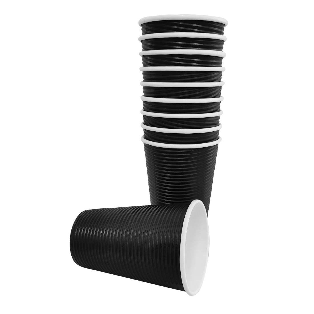 Fiesta Recyclable Takeaway Coffee Cups Ripple Wall Kraft Black 450ml (Pack of 500) CM545