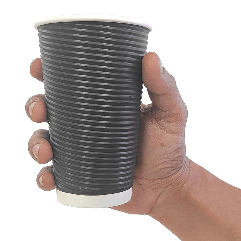 Fiesta Recyclable Takeaway Coffee Cups Ripple Wall Kraft Black 450ml (Pack of 25) CM542