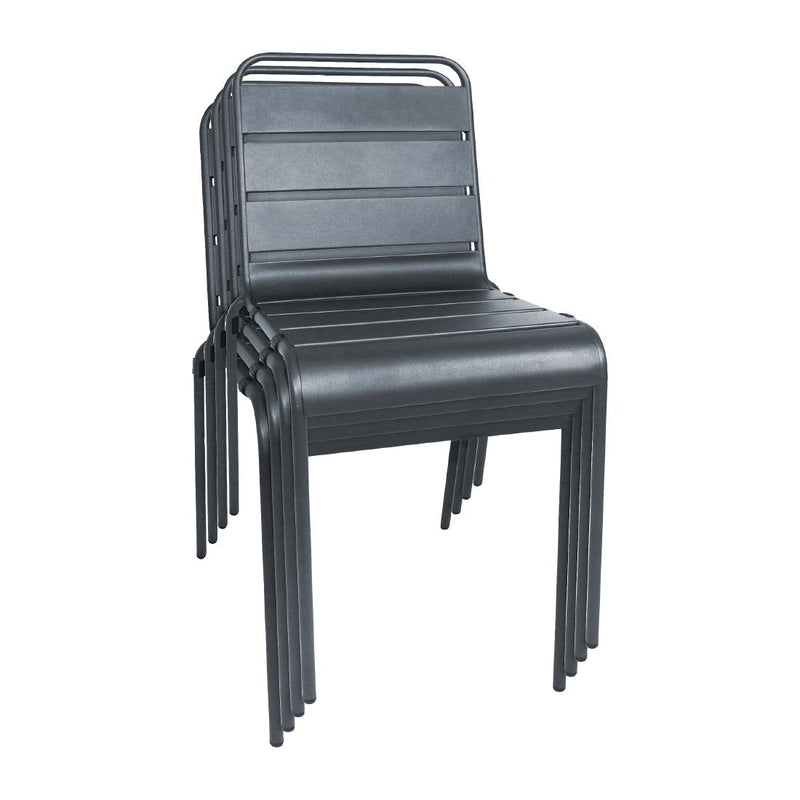 Bolero Slatted Steel Side Chairs Grey (Pack of 4) CS727