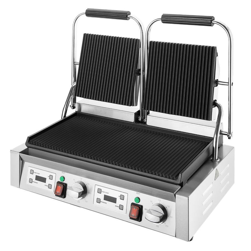 Apuro Double Contact Grill Ribbed Plates with Timer CU611-A