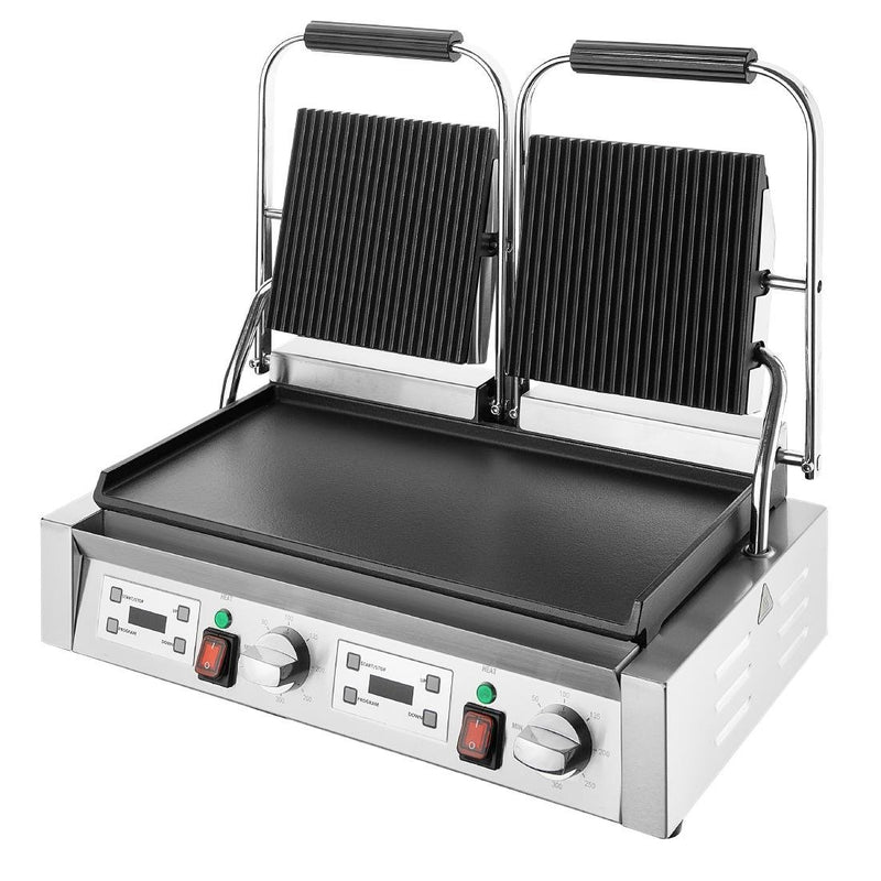 Apuro Double Contact Grill Flat Base Ribbed Top Plate CU612-A
