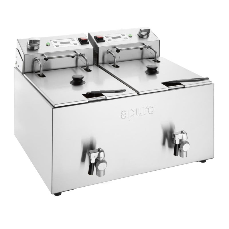 Apuro Twin Tank Electric Fryer with Timer 2x8Ltr CU621-A