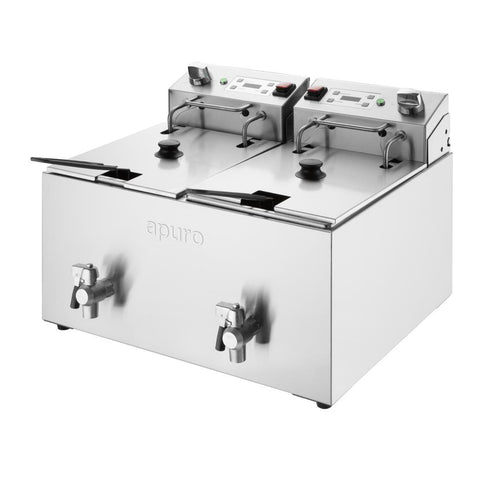 Apuro Twin Tank Electric Fryer with Timer 2x8Ltr CU621-A