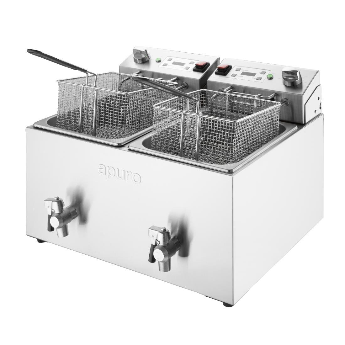Apuro Twin Tank Electric Fryer with Timer 2x8Ltr CU621-A