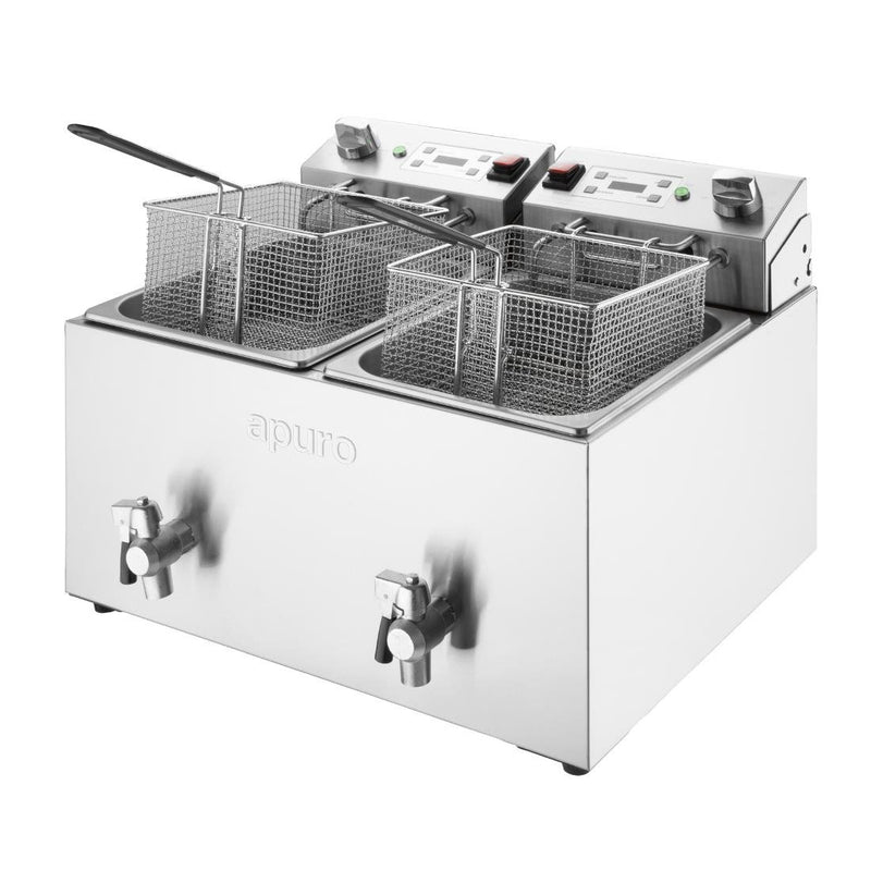 Apuro Twin Tank Electric Fryer with Timer 2x8Ltr CU621-A