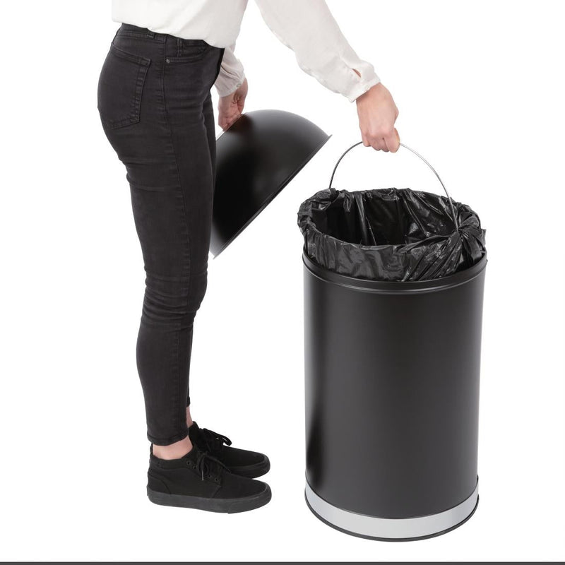 Bolero Stainless Steel Open Lid Bullet Bin Black 40 Litre CW954