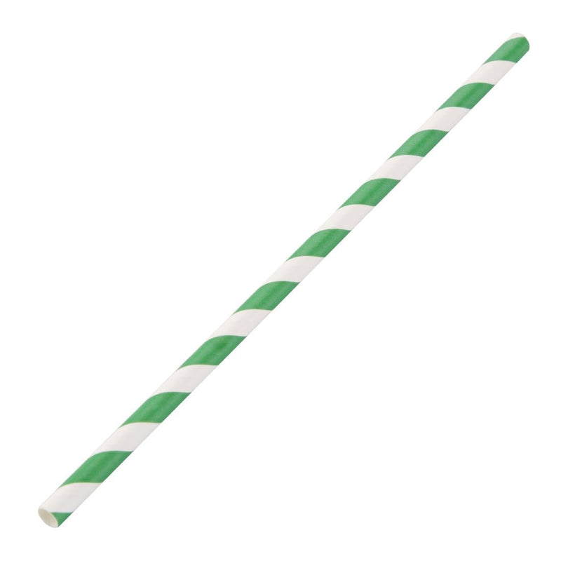Fiesta Compostable Paper Straws Green Stripes (Pack of 250) DE928