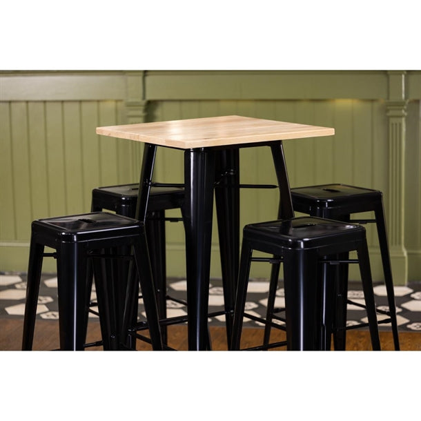 Bolero Bistro Metal Square Bar Table Black with Wooden Top 600mm FB595