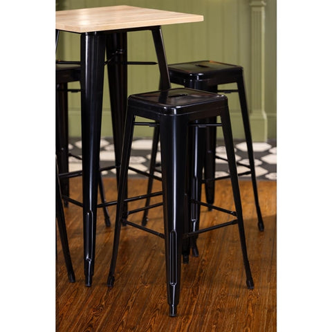 FB595 Bolero Bistro Metal Square Bar Table Black with Wooden Top 600mm FB595