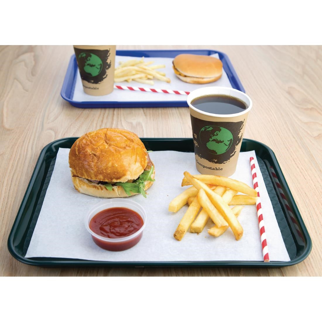 Olympia Kristallon Small Polypropylene Fast Food Tray Green 345mm DP214