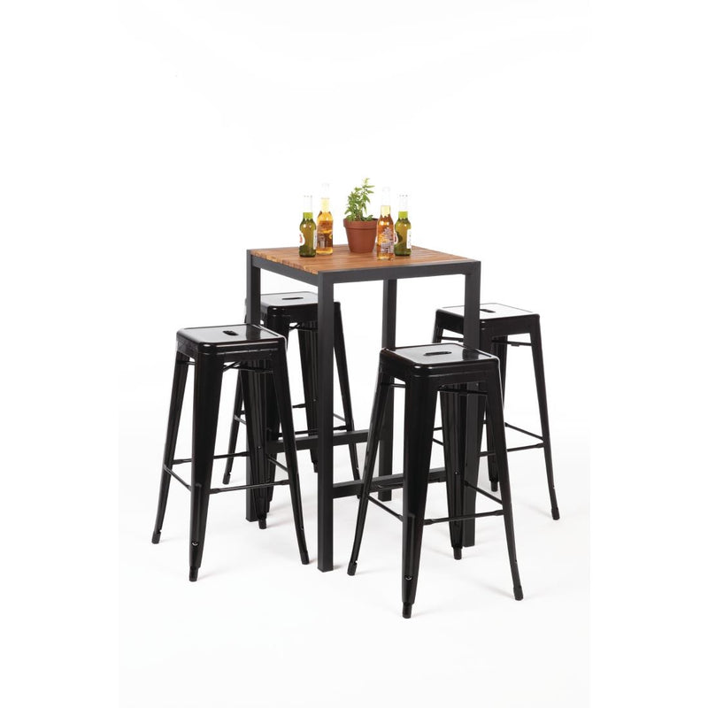 Bolero Square Steel and Acacia Bar Table 600mm DS155