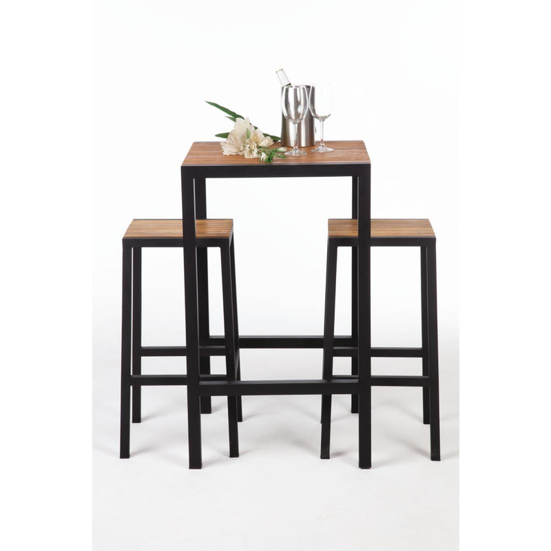 Bolero Square Steel and Acacia Bar Table 600mm DS155