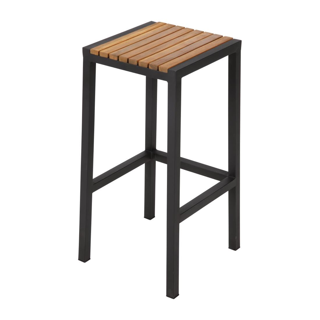 Bolero Black Steel & Acacia Wood Bar Stools (Pack of 2) DS156