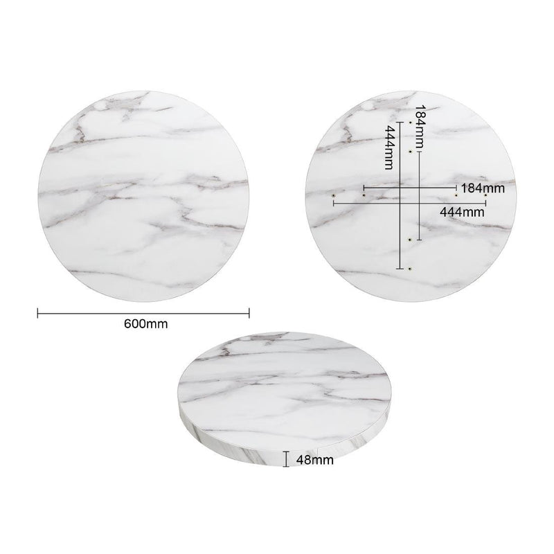 Bolero Pre-drilled Round Table Top Marble Effect 600mm DT445