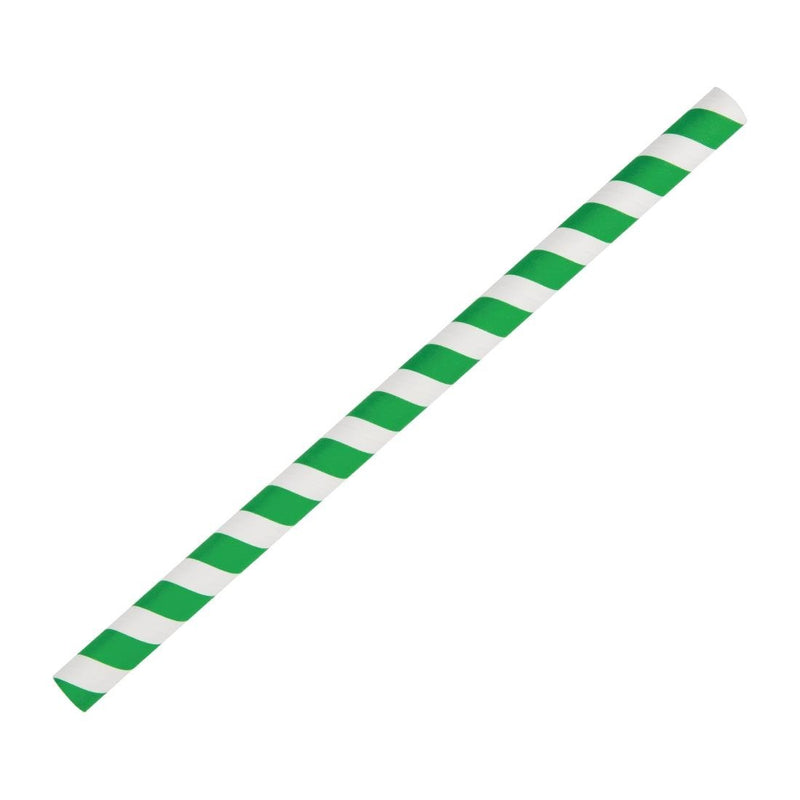 Fiesta Compostable Paper Smoothie Straws Green Stripes (Pack of 250) FB148