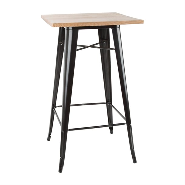 Bolero Bistro Metal Square Bar Table Black with Wooden Top 600mm FB595