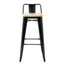 Bolero Bistro Metal High Bar Stool with Wooden Seat Pad and Back Rest Black (Pack of 4) FB623