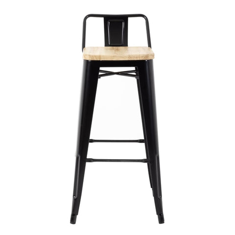 Bolero Bistro Metal High Bar Stool with Wooden Seat Pad and Back Rest Black (Pack of 4) FB623