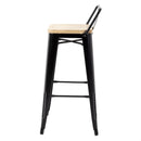 Bolero Bistro Metal High Bar Stool with Wooden Seat Pad and Back Rest Black (Pack of 4) FB623