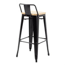 Bolero Bistro Metal High Bar Stool with Wooden Seat Pad and Back Rest Black (Pack of 4) FB623