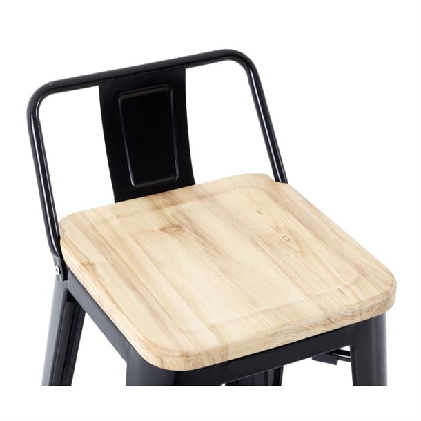 Bolero Bistro Metal High Bar Stool with Wooden Seat Pad and Back Rest Black (Pack of 4) FB623