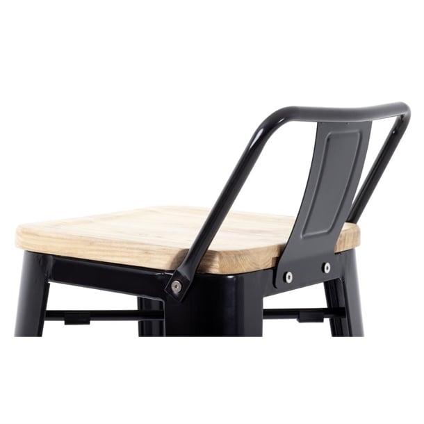 Bolero Bistro Metal High Bar Stool with Wooden Seat Pad and Back Rest Black (Pack of 4) FB623