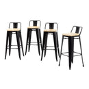 Bolero Bistro Metal High Bar Stool with Wooden Seat Pad and Back Rest Black (Pack of 4) FB623