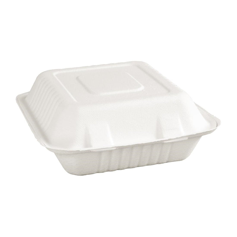 Fiesta Compostable Bagasse Hinged 3-Compartment Food Containers 201mm (Pack of 200) FC526