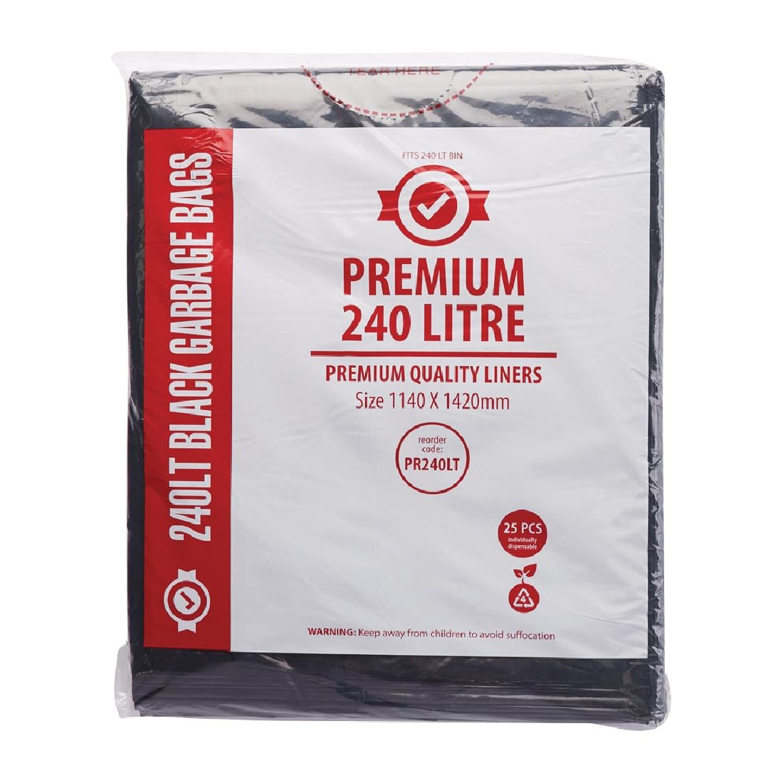 Jantex Premium Garbage Bags Black 240Ltr (Pack of 25) FL882